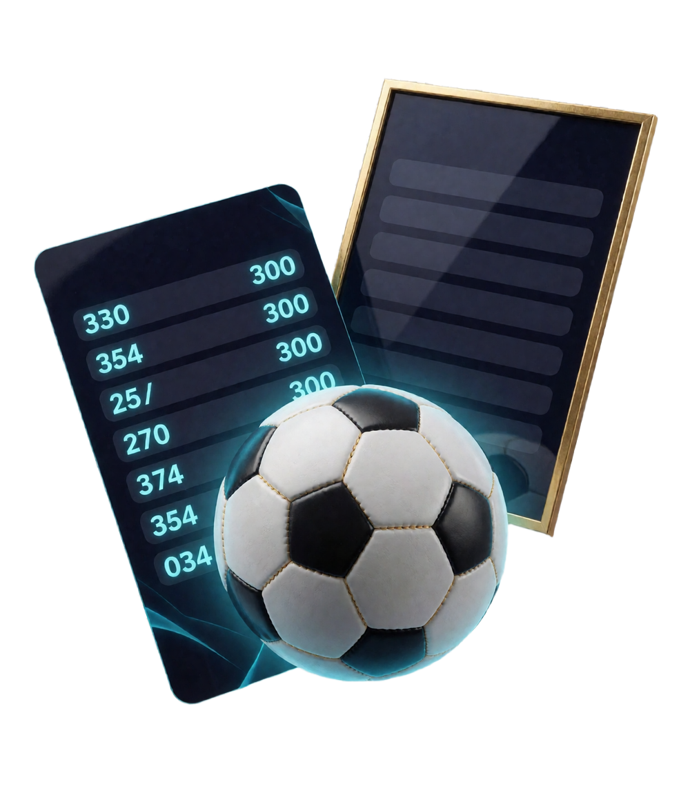 Fu&szlig;ball, digitaler Wettschein und Spielplan als Symbol f&uuml;r Sportwetten online mit Bundesliga- und Champions-League-M&auml;rkten bei Zoccer